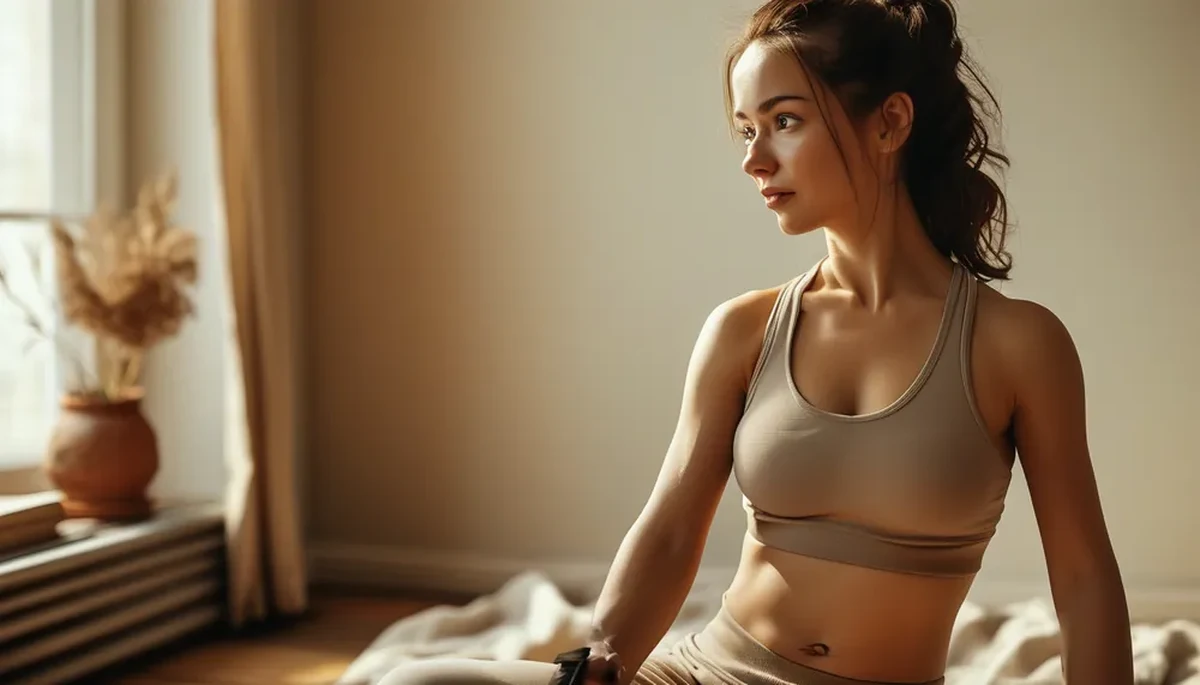 Woman doing a gentle at-home postpartum exercise